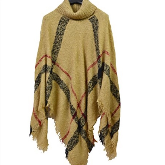 Long Knitted fringe trim Sweater PONCHOS cape - Picture 2 of 2